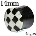 楽天4agesボディピアス 14mm チェックホーンプラグ / オーガニック 天然素材 14ミリ 角 自然素材 ラージ ホール ビッグ ホール 市松 柄 デザイン ダブルフレア かっこいい かわいい 金属アレルギー対応