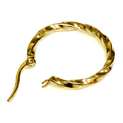 16G ペア売り デザインリングピアス / 16ゲージ ゴールド ステンレス ワンタッチ フープピアス デカイヤリング ロブ シンプル レディース かわいい 捻り 捩じり ファッションピアス PVD