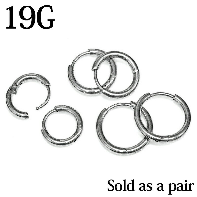 ペア売り ステンレスピアス 19G ペア売りスタンダードフープピアス / 19G シルバー シンプル 2個売り ..