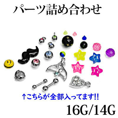 楽天4ages★ボディピアス パーツセット★ボディピアス 14G 14ゲージ 16G 16ゲージ お楽しみ プレゼント ラッキー お得 たくさん 詰め合わせ かわいい 4ages ネジ ペンダントトップ カスタム バーベル ネジパーツ CBR 限定