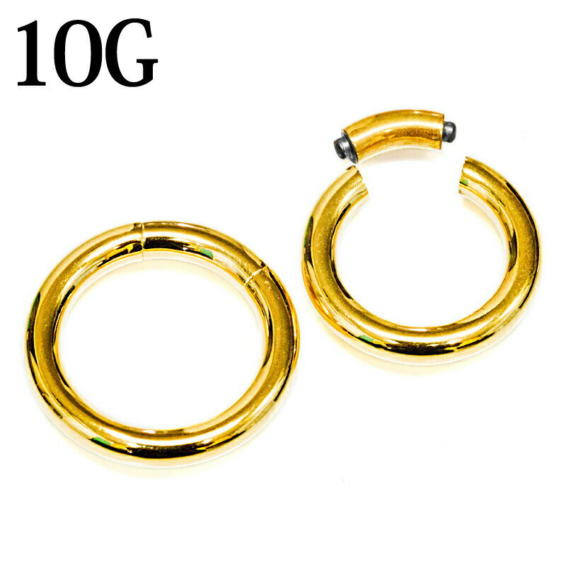 Rakuten - ボディピアス 10G ステンレス セグメントリング / 10ゲージ ステンレス シンプル 軟骨ピアス トラガス ロブ ボール無し 輪っか リングピアス ゴールド フープ PVD かっこいい