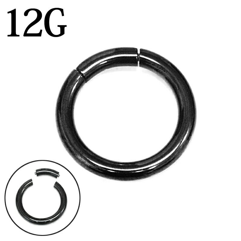 Rakuten - ボディピアス 12G セグメントリング / ステンレス ブラック シンプル 軟骨ピアス 12ゲージ ロブ ボール無し 輪っか リングピアス シンプル 定番 フープ PVD かっこいい