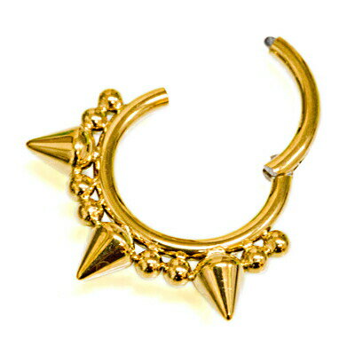 ボディピアス 16G スパイク＆ボールデザインワンタッチセグメント / ステンレス シンプル ボディーピアス 16ゲージ フープ ロブ リングピアス 軟骨ピアス サージカルステンレス ゴールド クリッカー つけっぱなし セグメントリング