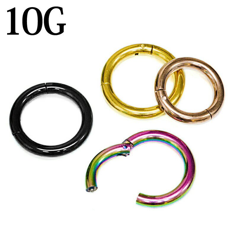 ボディピアス 10G ワンタッチ カラーセグメントリング / ステンレス シンプル リングピアス 10ゲージ ..