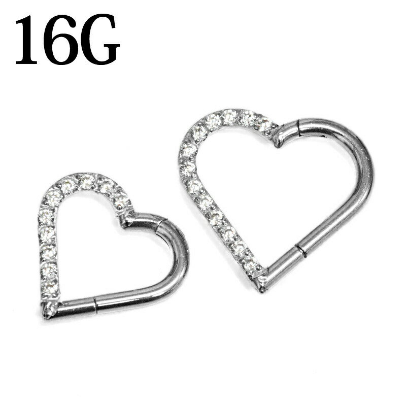 ボディピアス 16G ハート型デザインワンタッチセグメントリング / ステンレス 16ゲージ リングピアス ..