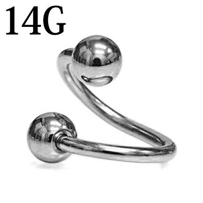 ボディピアス 14G 逆巻き 左巻き スパイラルDバーベル / 14ゲージ シルバー ステンレス ロブ 軟骨ピアス 口ピアス カーブ スクリュー ツイスト 金属アレルギー対応 口ピアス リップ ラブレット