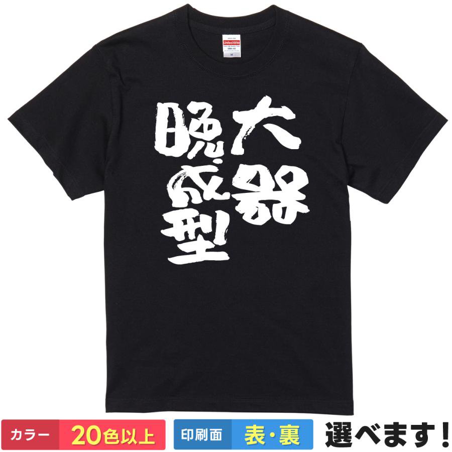 Rakuten - おもしろtシャツ ネタ メンズ レディース 【 大器晩成型 】 半袖 綿100% 筆文字 漢字 四字熟語 ポジティブ 自虐 言い訳 アピール ギャグ パロディ ユーモア 面白 飲み会 同窓会 部屋着 ルームウェア 雑貨 グッズ プレゼント ギフト 多色 選べる 送料無料 ティーシャツ 誕生日