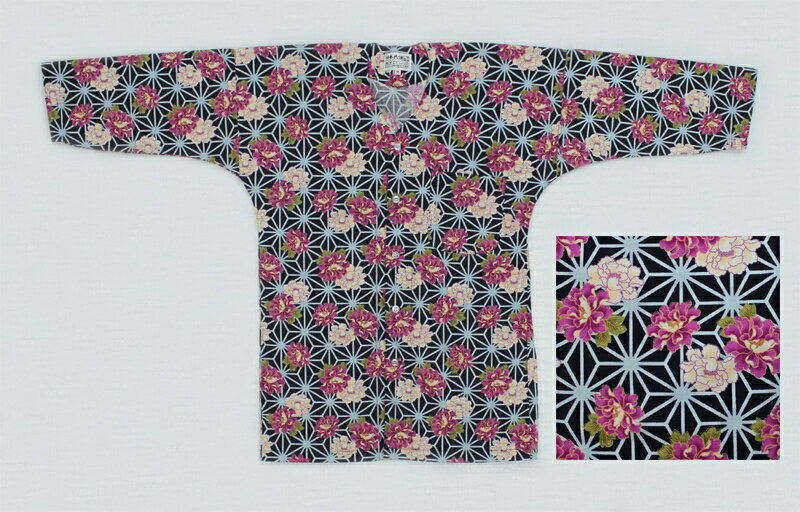 鯉口シャツ 大人用 変わり織【麻の葉に牡丹/濃紺系】［こいくち シャツ 納得楽天価格 通販 祭り お祭り用品 祭り衣装 衣装 作業着 ユニフォーム 居酒屋 飲食店 男性 女性］