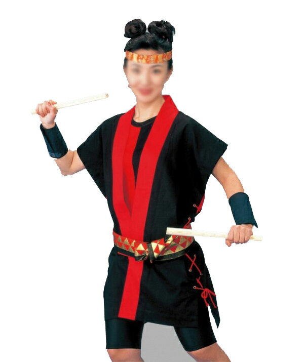 乐天商城 - 大人用フリー 袖無し半纏【太鼓・よさこい】黒地に赤衿 [納得楽天価格 通販 オリジナル ハッピ 半纏 半天 はんてん 祭り 祭り衣装 お祭り用品 イベント 文化祭 学園祭]