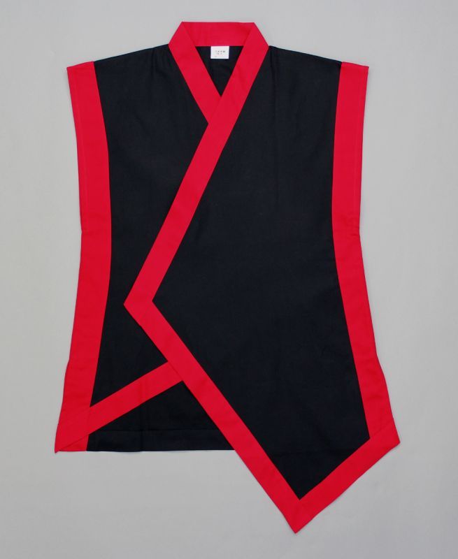 袖無し法被【太鼓・よさこい】黒地に赤衿 子ども小・中・大・特大・大人 [納得楽天価格 通販 オリジナル ハッピ 半纏 半天 はんてん 祭り 祭り衣装 お祭り用品 イベント 文化祭 学園祭]