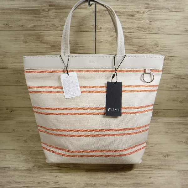 IS/IT ISIT イズイットトートバッグ多収納デザインボーダー柄オレンジご注文頂いた即日発送翌日お届け