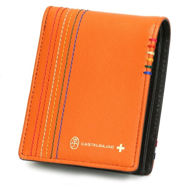 CASTELBAJACカステルバジャック牛革 2つ折り財布多収納デザインオレンジご注文頂いた即日発送翌日お届け