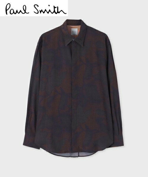 日本製 定価3,5万Paul smithポールスミスカジュアルシャツフォトグラムリーヴス柄ダークブラウンMサイズご注文頂いた即日発送翌日お届け