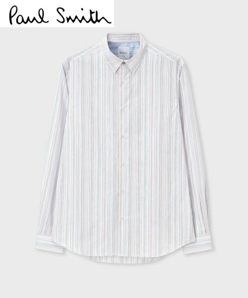 日本製 定価2,6万Paul smithポールスミスカジュアルシャツマルチストライプ柄ホワイト XLサイズご注文頂いた即日発送翌日お届け