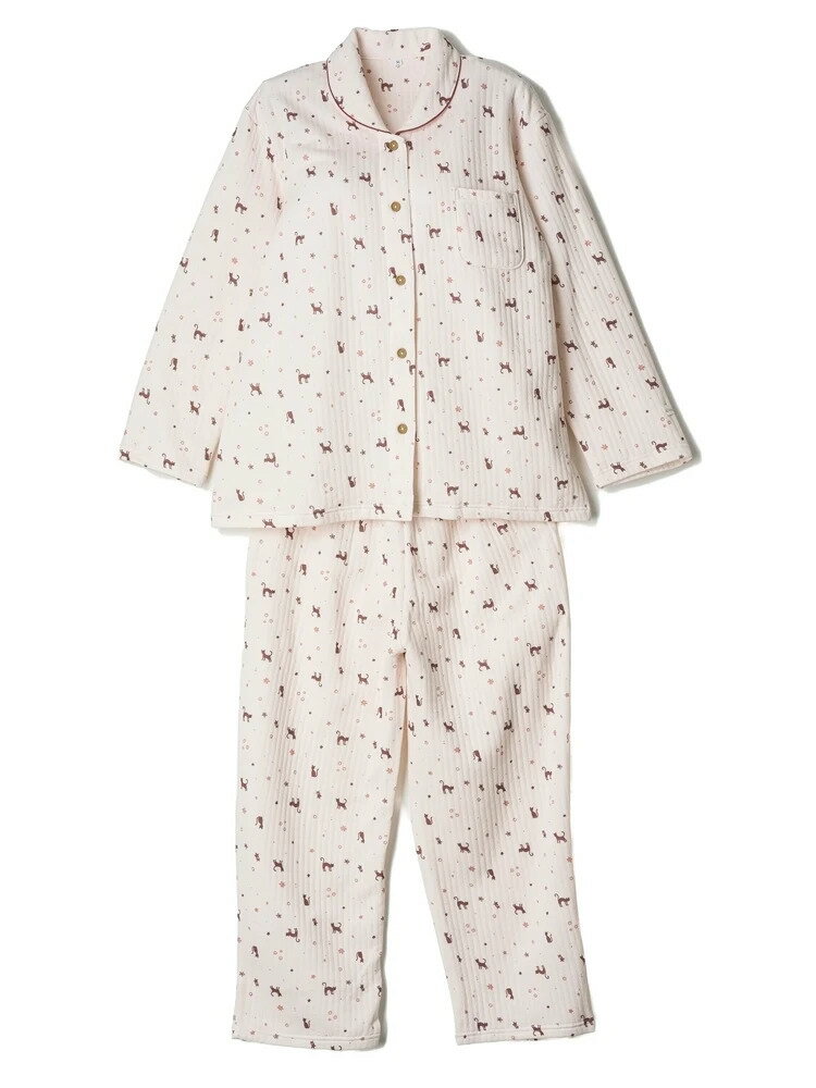 レディースニット・カットソー その他 裏綿キルトネコ柄ニットパジャマ L.ピンク 3L 4L 5L 6L ポリエス..