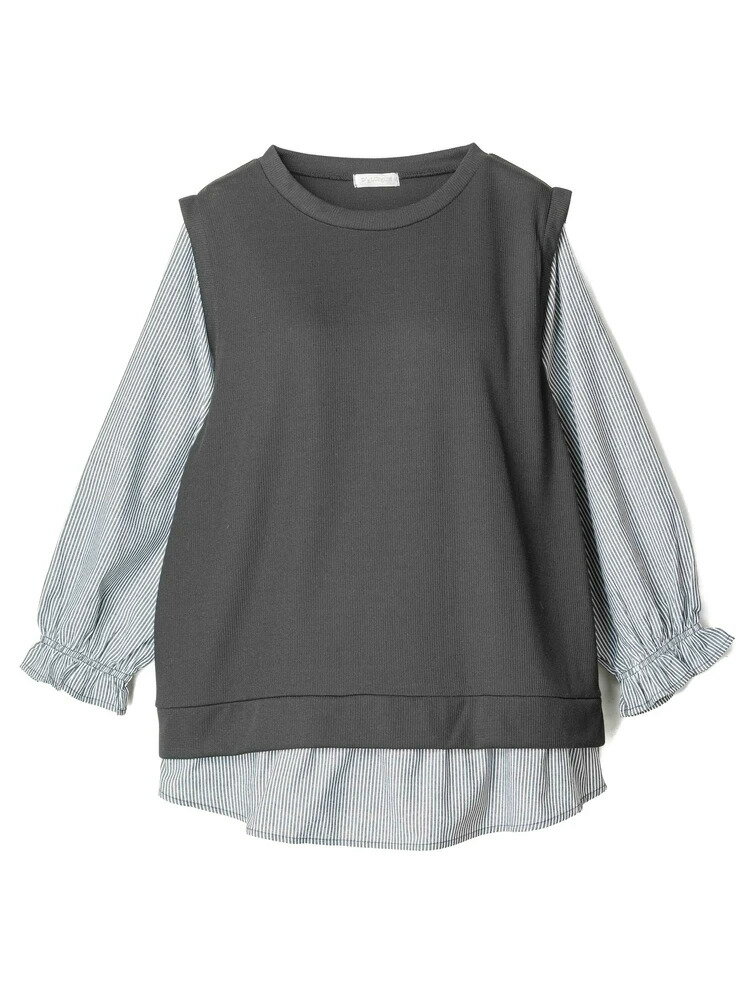 レディースニット・カットソー カット長袖チュニック 布帛切替キャンディースリーブPO ブラック 3L 4L 5L 6L ポリエステル 秋 大きいサイズの店 フォーエル