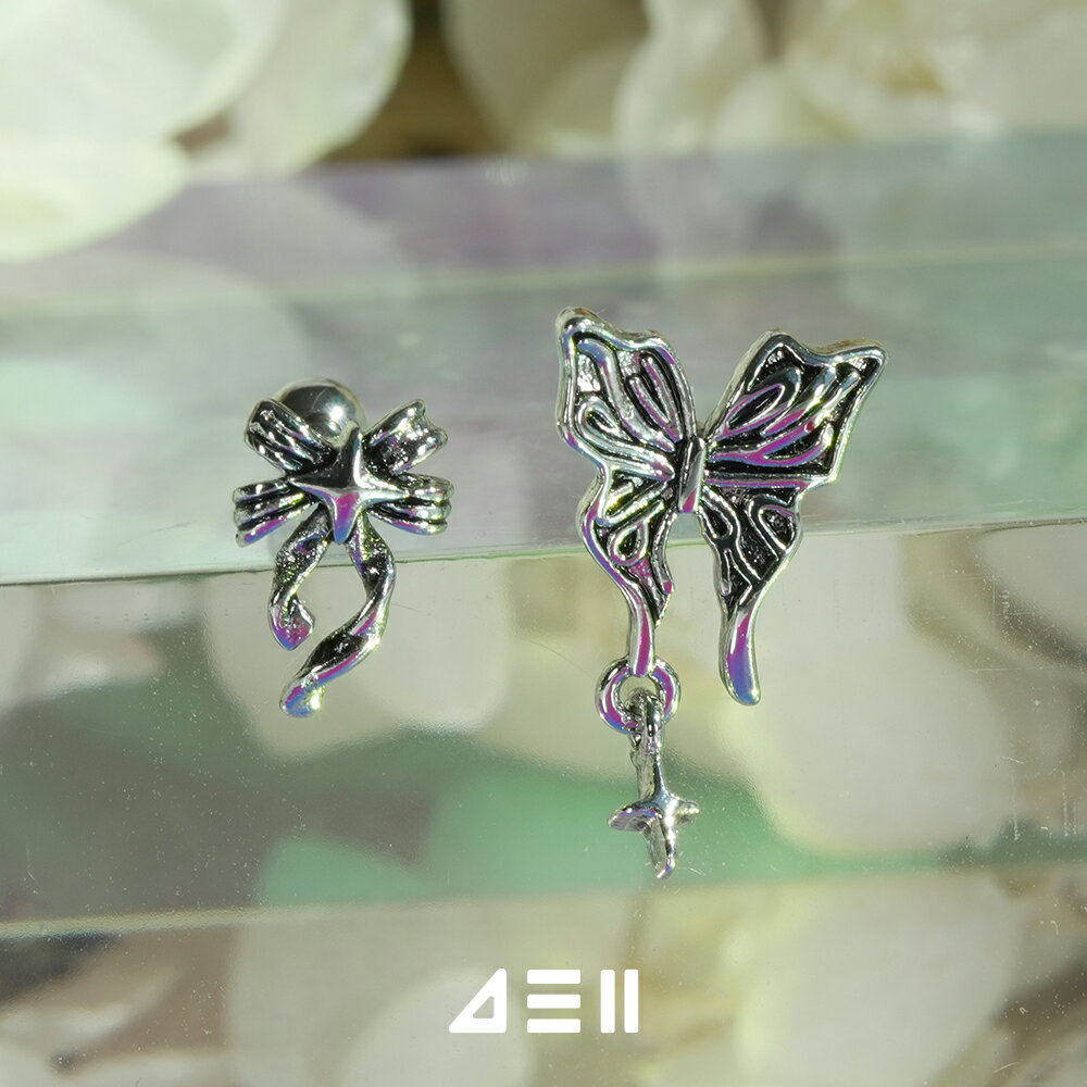 Rubellite - [サージカル]レトロリボン＆バタフライピアス (2Type) 16G/14G 蝶モチーフ ヘリックス 軟骨ピアス ボディピアス キャッチ ピアッシング 軟骨ピアス 16G ボディピアス キャッチ ピアッシング