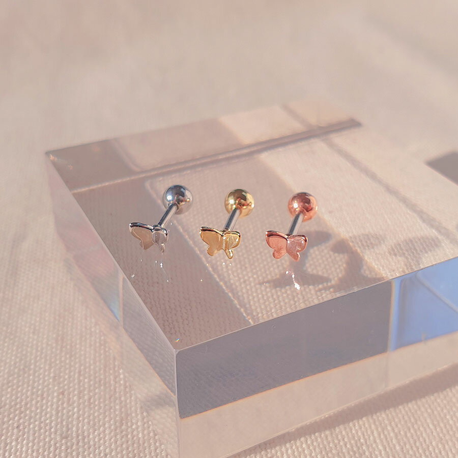 シンプル蝶バタフライ ボディピアス キャッチ ピアッシング 軟骨ピアス 16G サージカル 女性 誕生日プレゼント 女友達 ギフト 金属アレルギー 対応