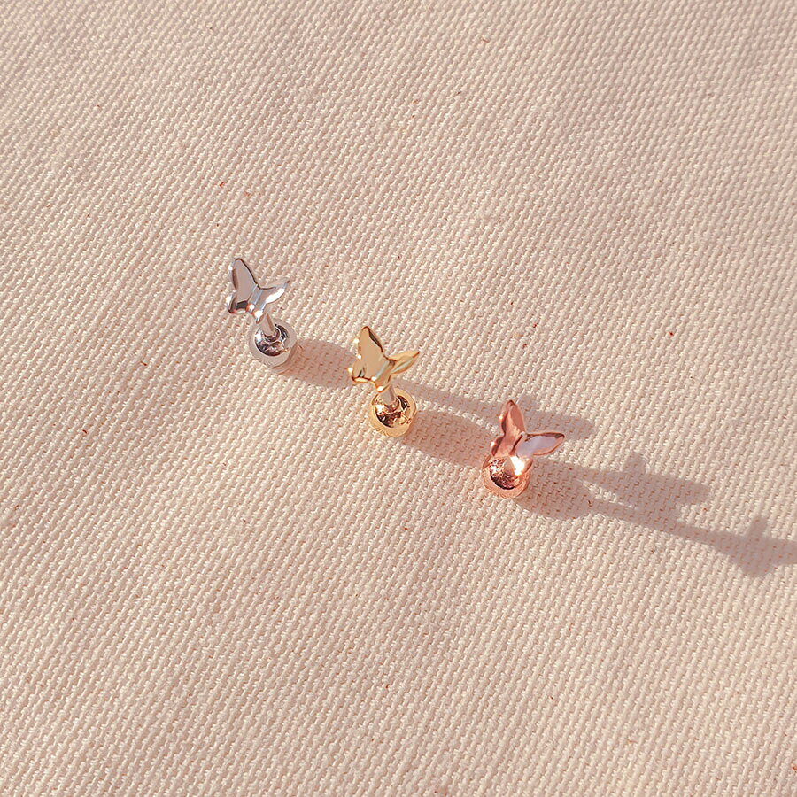 シンプル蝶バタフライ ボディピアス キャッチ ピアッシング 軟骨ピアス 16G サージカル 女性 誕生日プレゼント 女友達 ギフト 金属アレルギー 対応