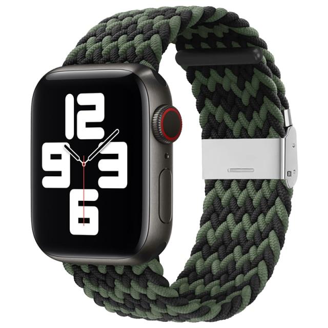 Antiques - Apple Watch 調整可能 ブレイデッドソロループ （Wブラック＆緑)