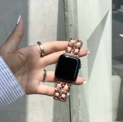 【バンド単品】チェーン& PUレザー アップルウォッチバンド(ピンク革) 【バンド単品】チェーン& PUレザー アップルウォッチバンド(ピンク革)
