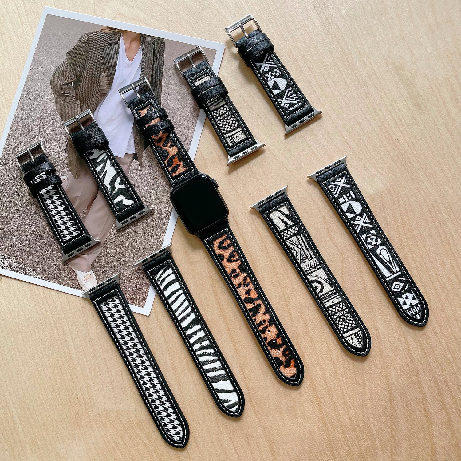 【6色】モーダン パターン 本革 アップルウォッチ バンド
