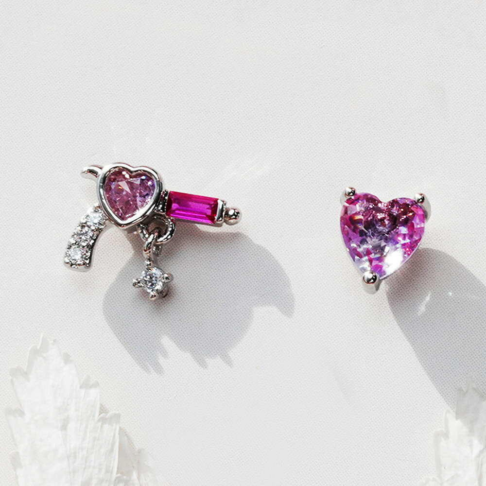 [サージカル]ピンク銃&ハートピアッシング (2Type) 16G 拳銃 ストレートバーベル ボディピアス キャッチ ピアッシング 軟骨ピアス 16G サージカル 女性 誕生日プレゼント 女友達 ギフト 金属アレルギー 対応