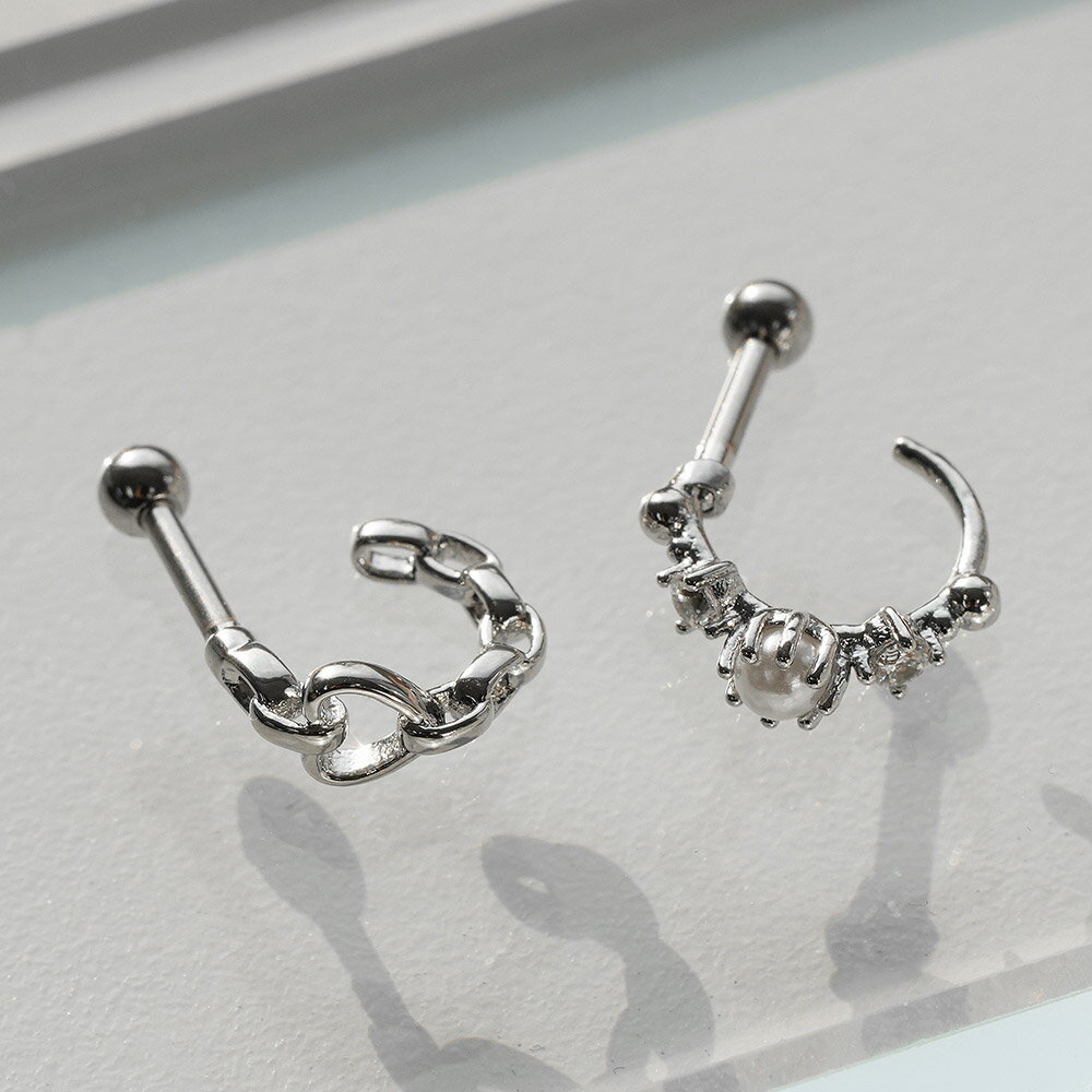 [サージカル]ハート&真珠 ハーフ リング (2Type) 16G/14G ボディピアス キャッチ ピアッシング 軟骨ピアス 16G サージカル 女性 誕生日プレゼント 女友達 ギフト 金属アレルギー 対応