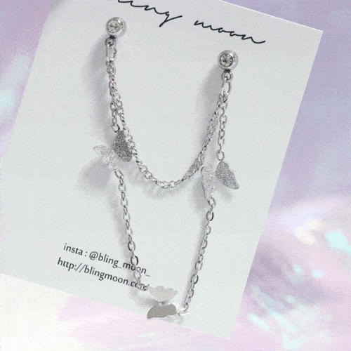 Tourmaline - グリッター蝶々チェーン(ピアス/ボディピアス キャッチ ボディピアス キャッチ ピアッシング 軟骨ピアス 16G 軟骨ピアス)
