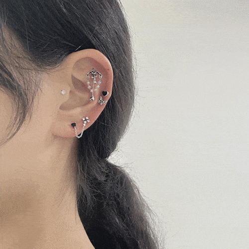 Rakuten - [Styling]ブラックユニークガーデンボディピアス キャッチ ボディピアス キャッチ ピアッシング 軟骨ピアス 16G 軟骨ピアス(4 set)