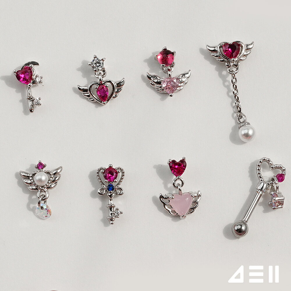 Rakuten - ルビーアクセント ルミエール・クール エンジェルリボンキー バーベルピアス（8Type） 16G 小さめ 韓国アクセサリー 大人可愛い コレクション 16G サージカル 女性 誕生日プレゼント 女友達 ギフト 金属アレルギー 対応
