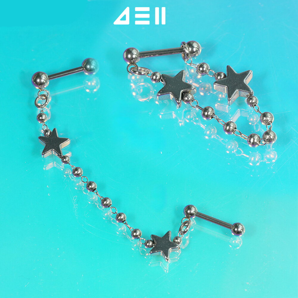 Tourmaline - [全サージカル] ダブルスター チェーン ボディピアス（シングル／2連タイプ) 16G ボディピアス