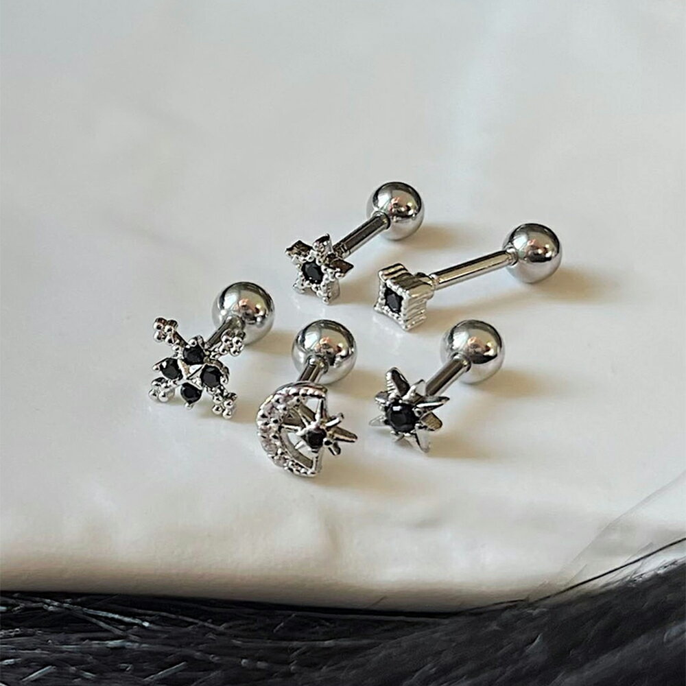 ブラック スパークリング (5Type)ボディピアス キャッチ ピアッシング 軟骨ピアス 16G サージカル 女性 誕生日プレゼント 女友達 ギフト 金属アレルギー 対応