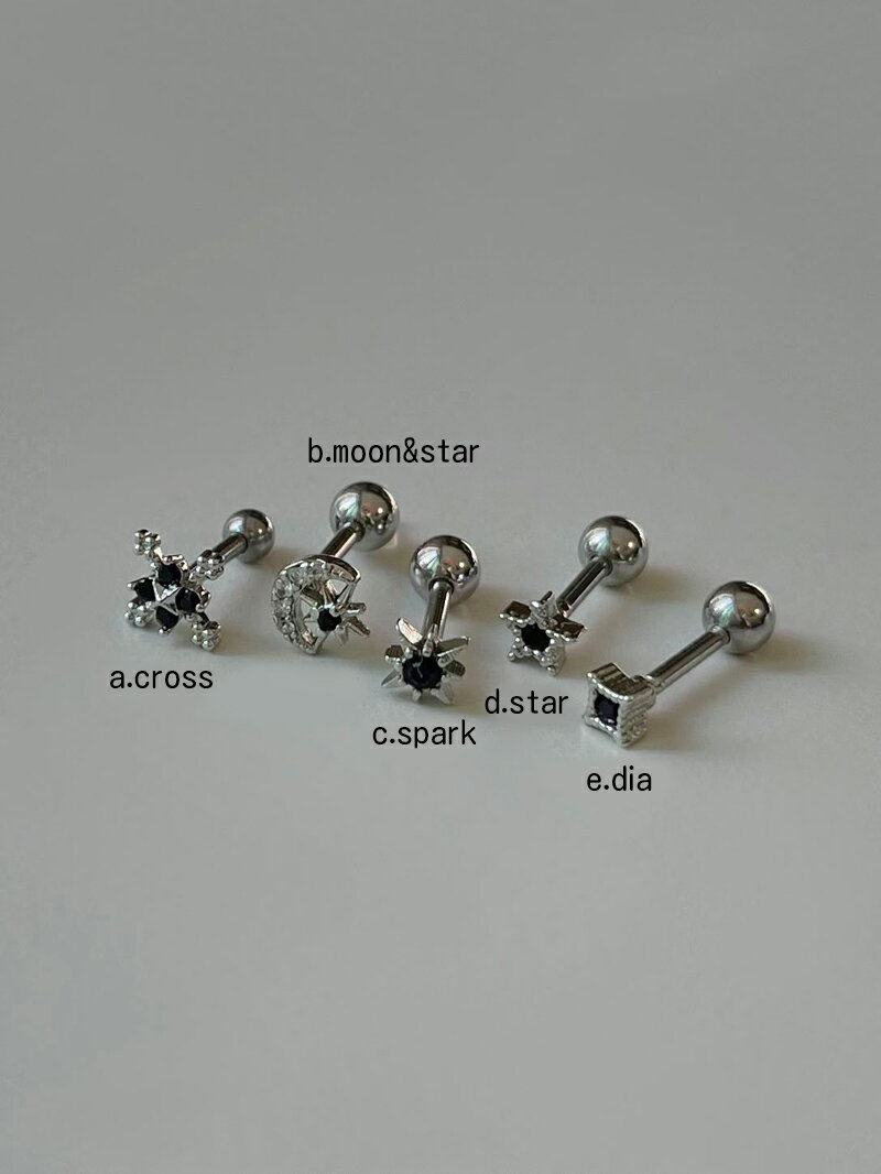 ブラック スパークリング (5Type)ボディピアス キャッチ ピアッシング 軟骨ピアス 16G サージカル 女性 誕生日プレゼント 女友達 ギフト 金属アレルギー 対応