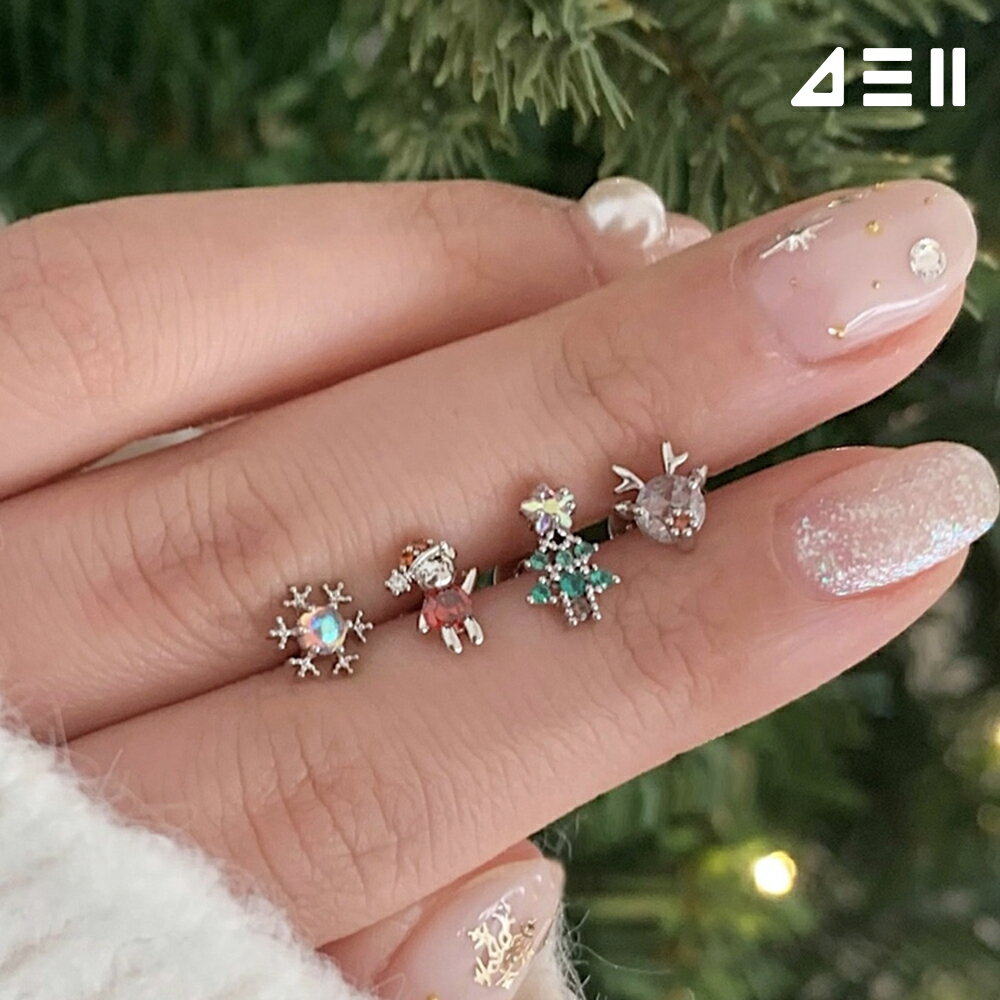 Rakuten - [サージカル] クリスマス キュービック ピアッシング(4type) 16G ボディピアス キャッチ ピアッシング 軟骨ピアス サージカル 女性 誕生日プレゼント 女友達 ギフト 金属アレルギー 対応