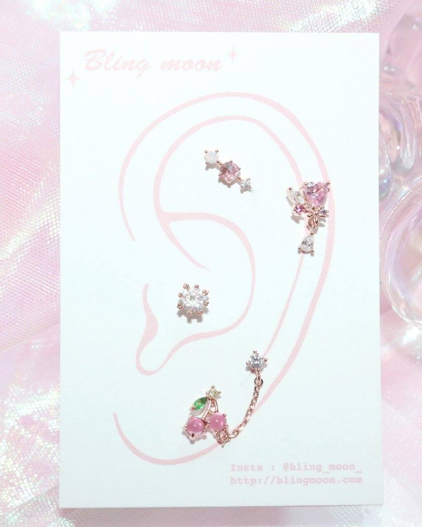 Rakuten - [Styling] Cherry Pink ボディピアス キャッチ ボディピアス キャッチ ピアッシング 軟骨ピアス 16G 軟骨ピアス (4 set)
