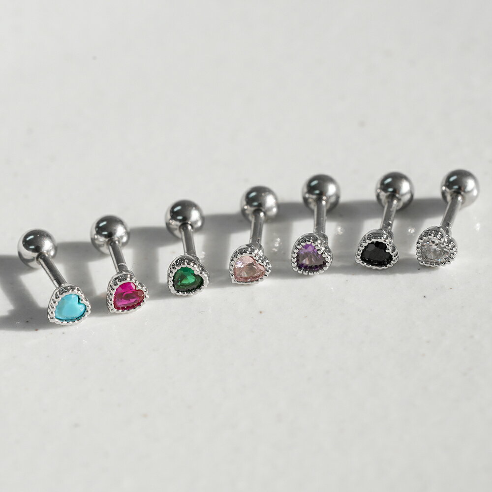[サージカル]ミニキュービック ハート ピアッシング (7Color) ボディピアス キャッチ ピアッシング 軟骨ピアス 16G サージカル 女性 誕生日プレゼント 女友達 ギフト 金属アレルギー 対応