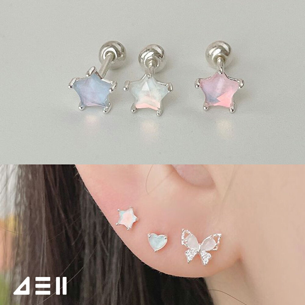 Rakuten - [925 Silver]シルバー カボション スター ミニピアッシング (3Color) 軟骨ピアス 銀ピアス 20G