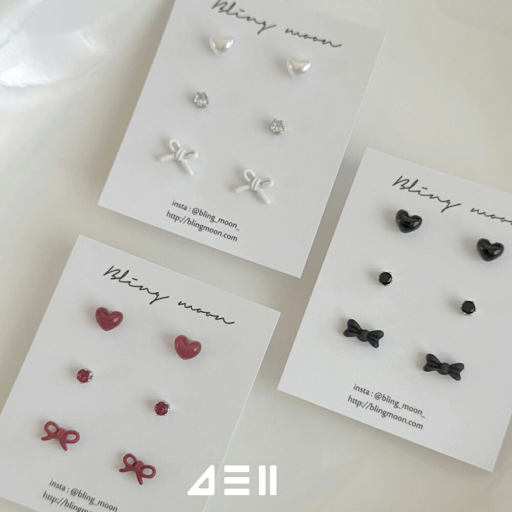 Rakuten - [6個SET]ベリームード リボンハートピアス 3カラー キュービック ミニ シンプル ラブリー ハレの日 ウェディング パール デイリー