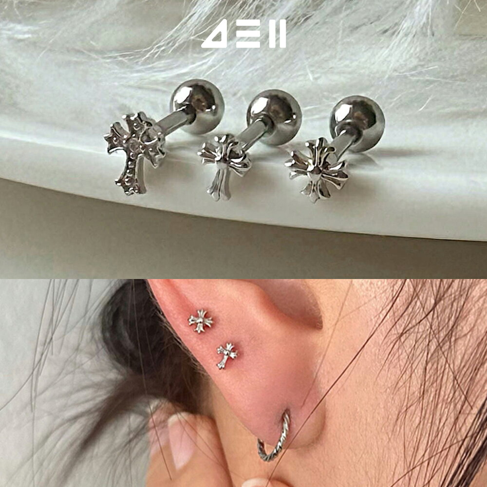 [サージカル]クロス モチーフ ピアス (3color) 16G ゴシックク ボディピアス キャッチ サージカル 女性 誕生日プレゼント 女友達 ギフト 金属アレルギー 対応
