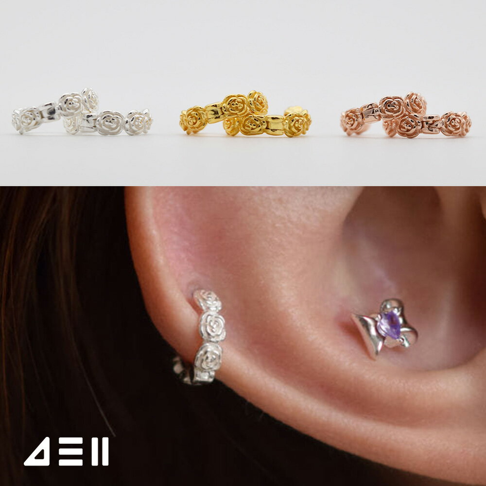 Rakuten - [925 Silver]バラ ローズ ワンタッチ リングピアス フラワーピアス 両耳用 女性 誕生日プレゼント 女友達 ギフト 金属アレルギー 対応