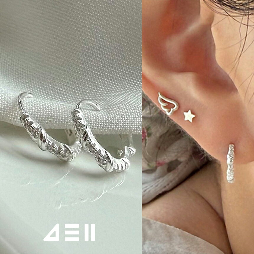 Rakuten - [925 Silver]ノート キュービック ワンタッチ リングピアス 両耳用 シルバー アクセサリー 韓国風 レディース ジュエリー 金属アレルギー対応