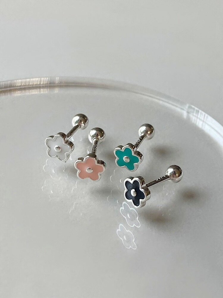 [925 Silver]ベビーフラワーピアス (4Color) 18G ボディピアス キャッチ ピアッシング 軟骨ピアス 16G サージカル 女性 誕生日プレゼント 女友達 ギフト 金属アレルギー 対応