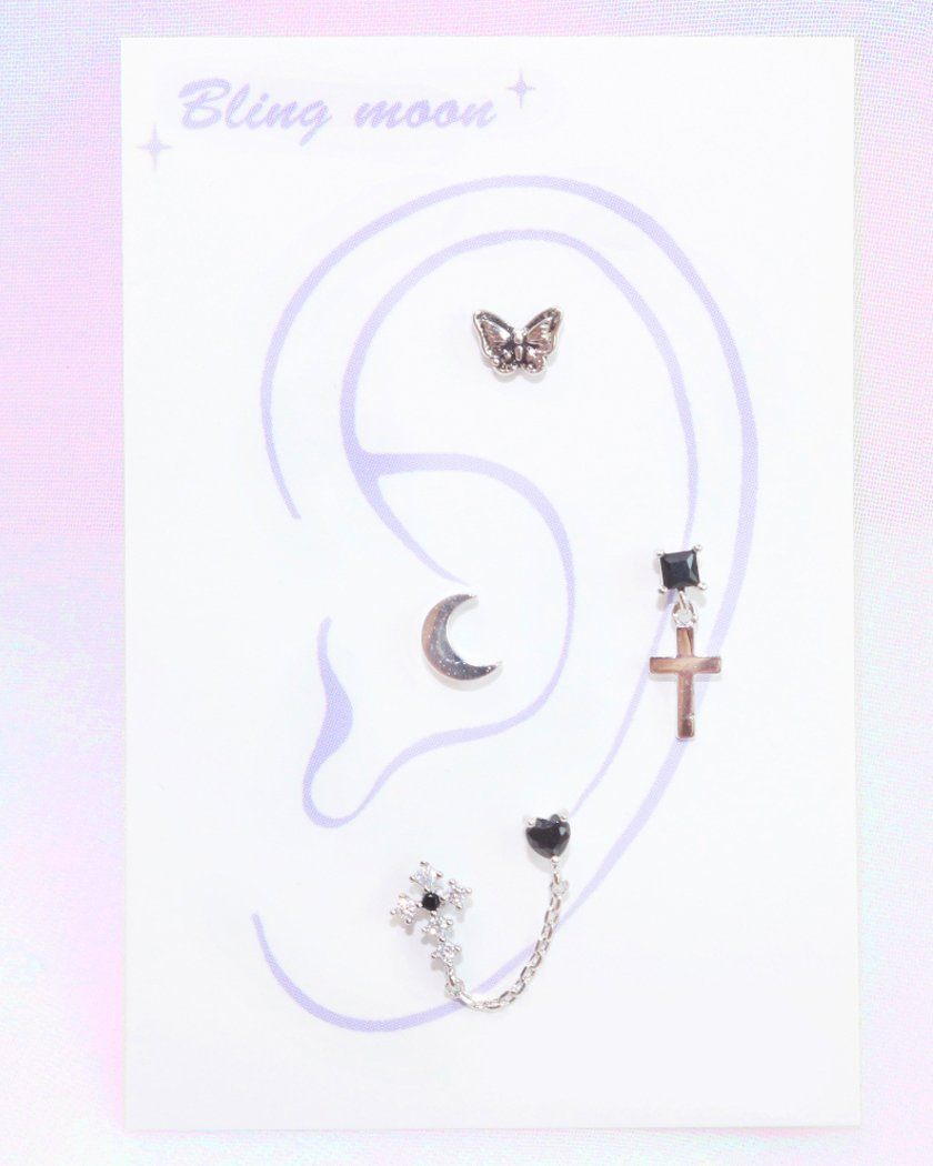 Rakuten - [Styling] Unique Black ボディピアス キャッチ ボディピアス キャッチ ピアッシング 軟骨ピアス 16G 軟骨ピアス(4 set)