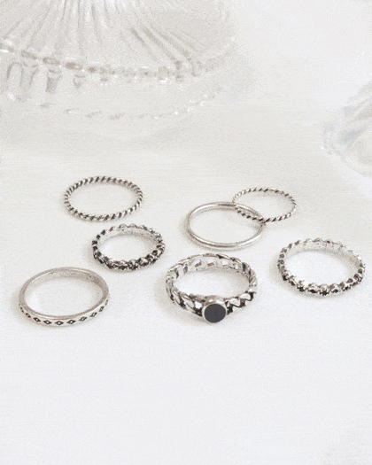ブラックチェーン リング [7個セット]