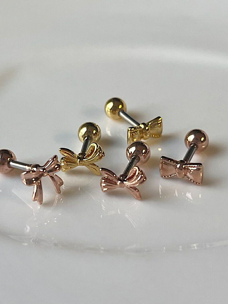 [サージカル] バレエ リボン (3type/3color) 16G ボディピアス キャッチ ピアッシング 軟骨ピアス 16G サージカル 女性 誕生日プレゼント 女友達 ギフト 金属アレルギー 対応