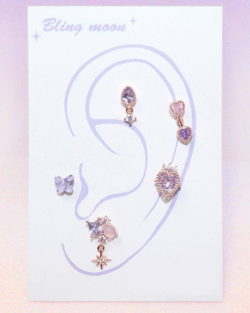 Rakuten - [Styling] ラブリーパープルハートボディピアス キャッチ ボディピアス キャッチ ピアッシング 軟骨ピアス 16G 軟骨ピアス (5set)