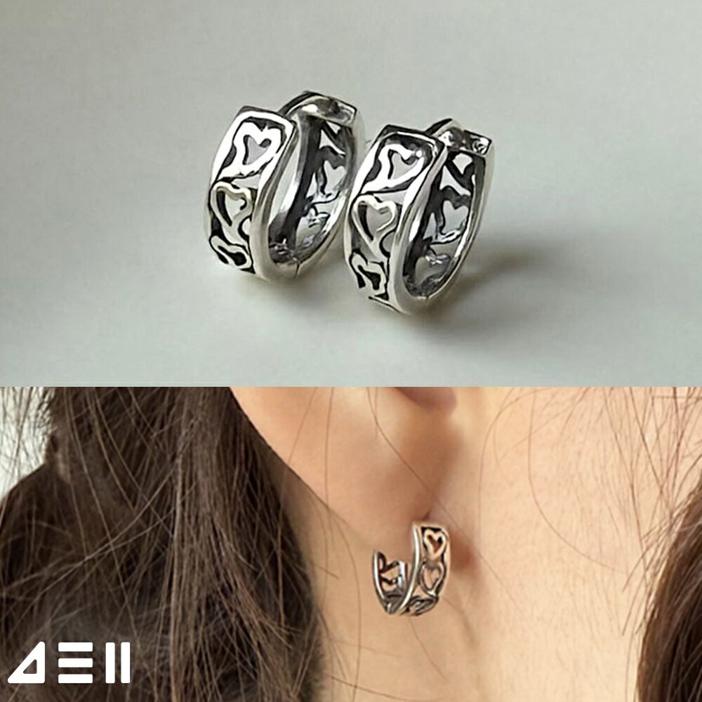 [925 Silver]アンティーク メルテッド ハート ワンタッチ リングピアス 両耳用