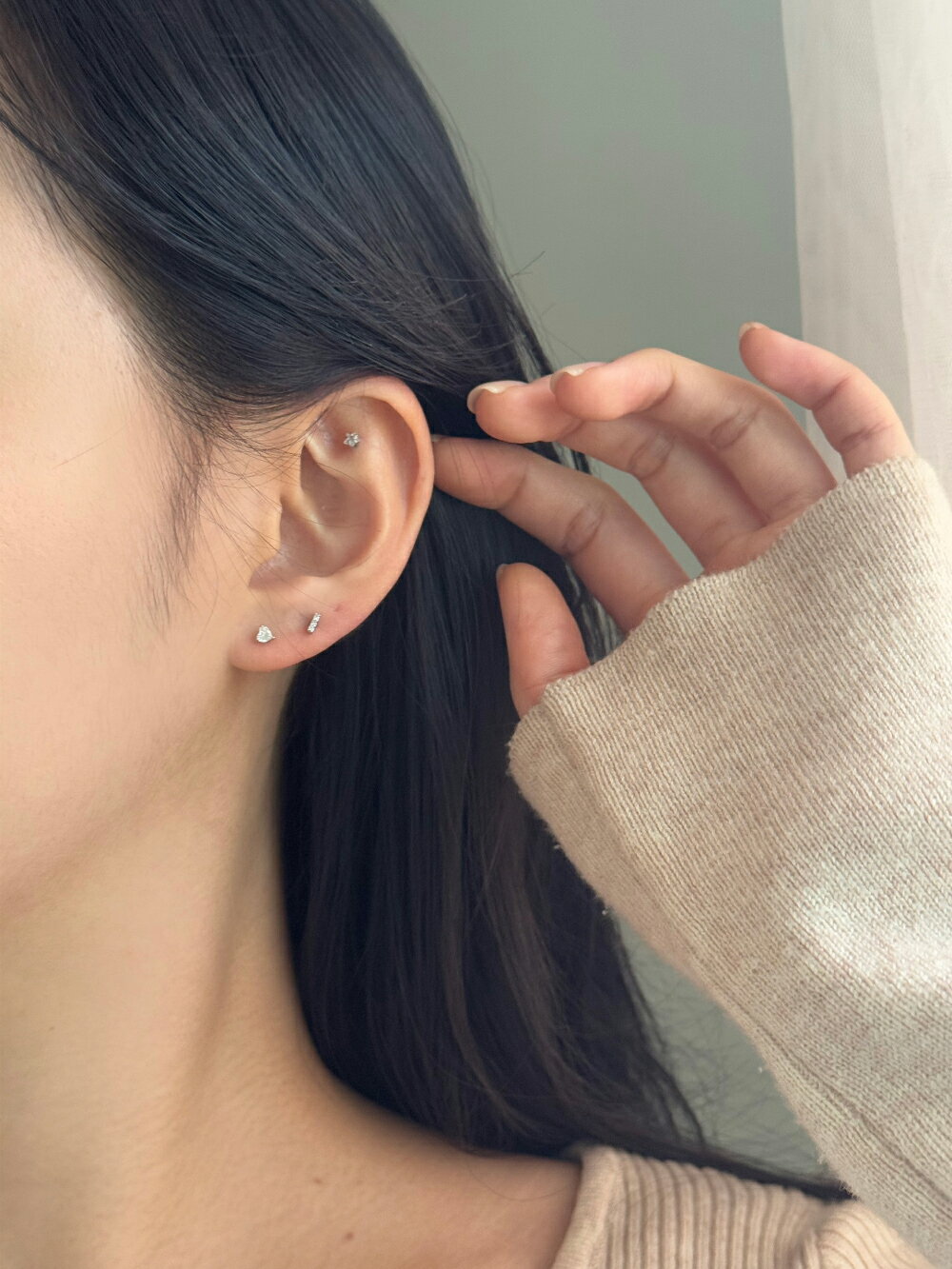 [4set]デイリークリスタルキュービック 16G シンプルミニハート ボディピアス キャッチ ピアッシング 軟骨ピアス 16G サージカル 女性 誕生日プレゼント 女友達 ギフト 金属アレルギー 対応