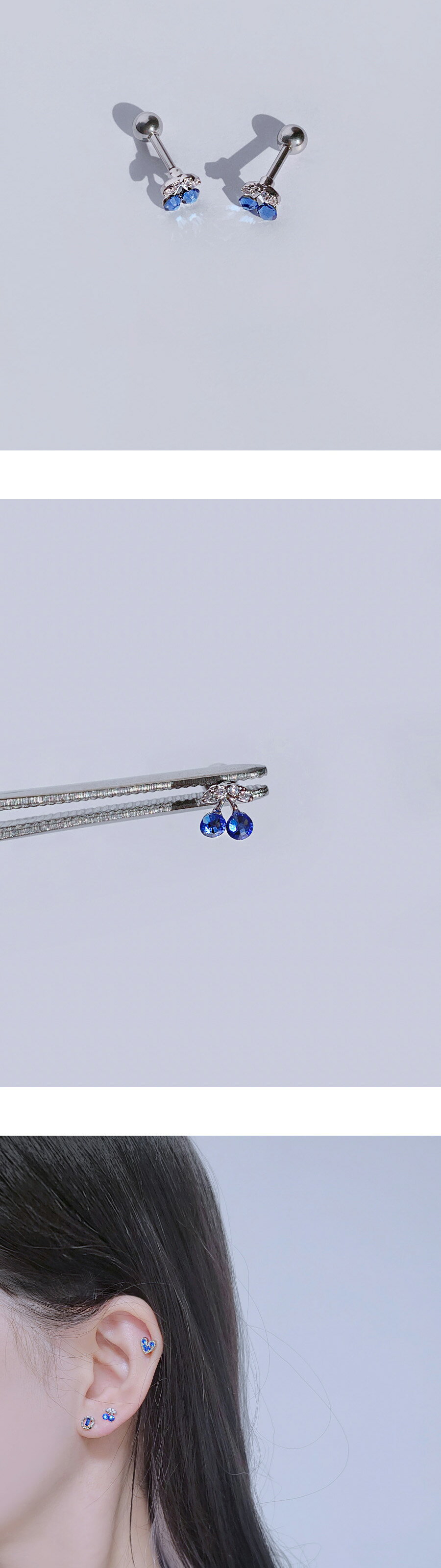 [サージカル]ブルーチェリーキュービック 16G ボディピアス キャッチ ピアッシング 軟骨ピアス 16G サージカル 女性 誕生日プレゼント 女友達 ギフト 金属アレルギー 対応